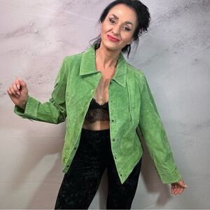 Bamboo Traders lined leather green jacket coat